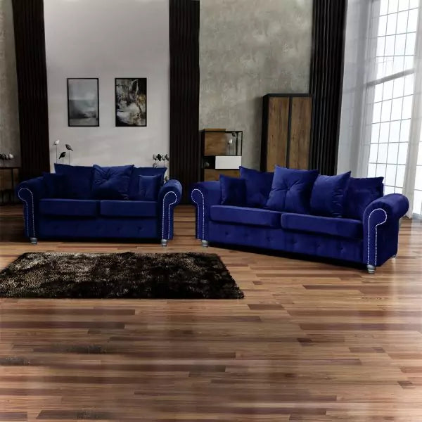 ASHWIN BLUE Plush Velvet Sofa Set