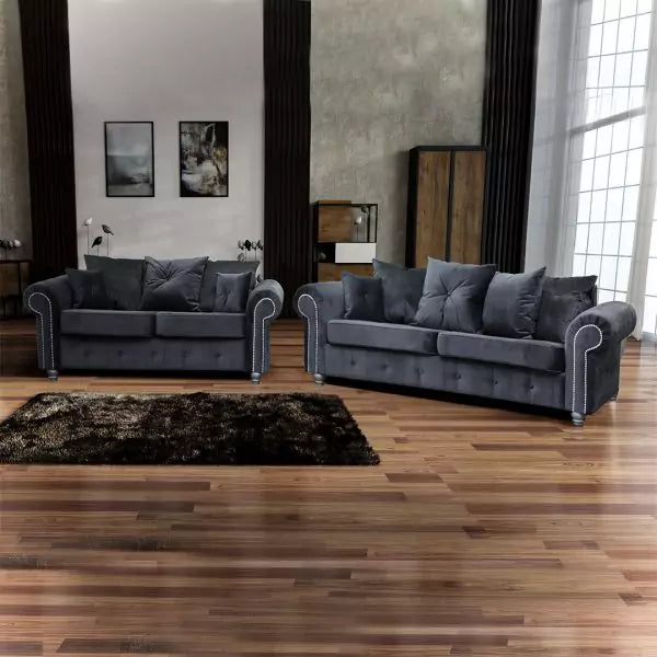 ASHWIN PLUSH VELVET GREY  SOFA SET