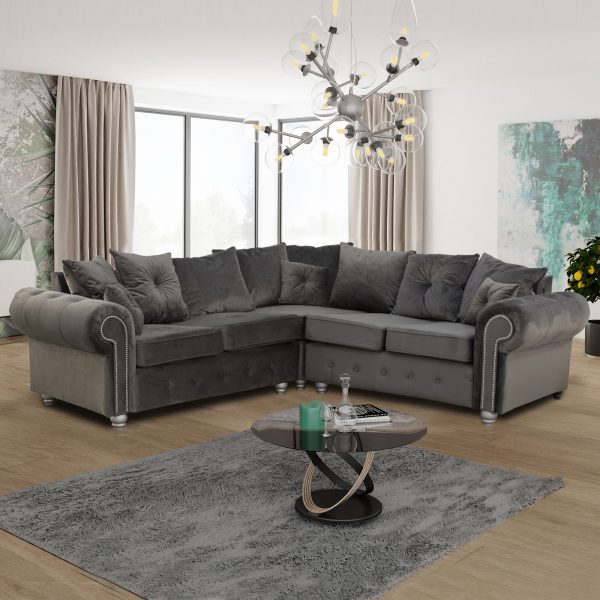 ASHWIN Plush Velvet  GREY CORNER SOFA