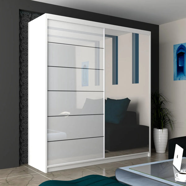 INFINITY High Gloss Double Sliding Doors Wardrobe for Bedroom available in  150cm/180cm/200cm .